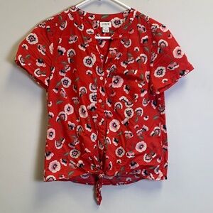 J. Crew Red and Pink Floral Blouse Size XS